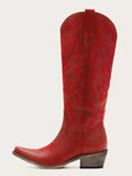 The Aspen: Knee-High Western Boots in Bold Red with Tonal Embroidery