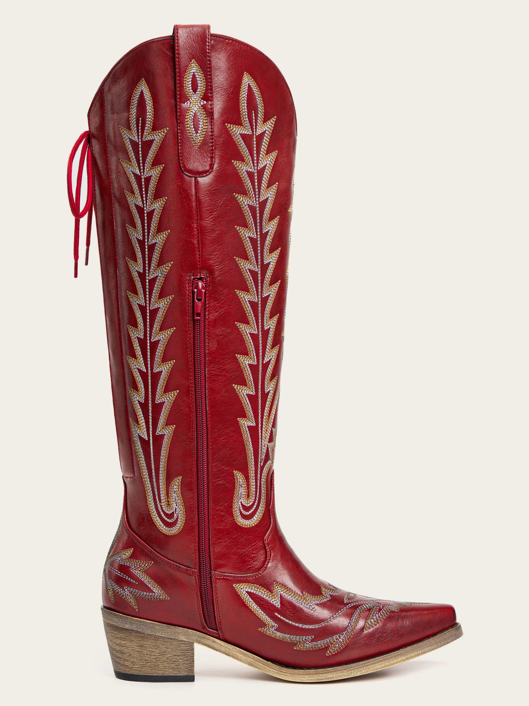 The Dynamo: Rich Red Knee-High Western Boots with Snip Toe & Adjustable Lacing