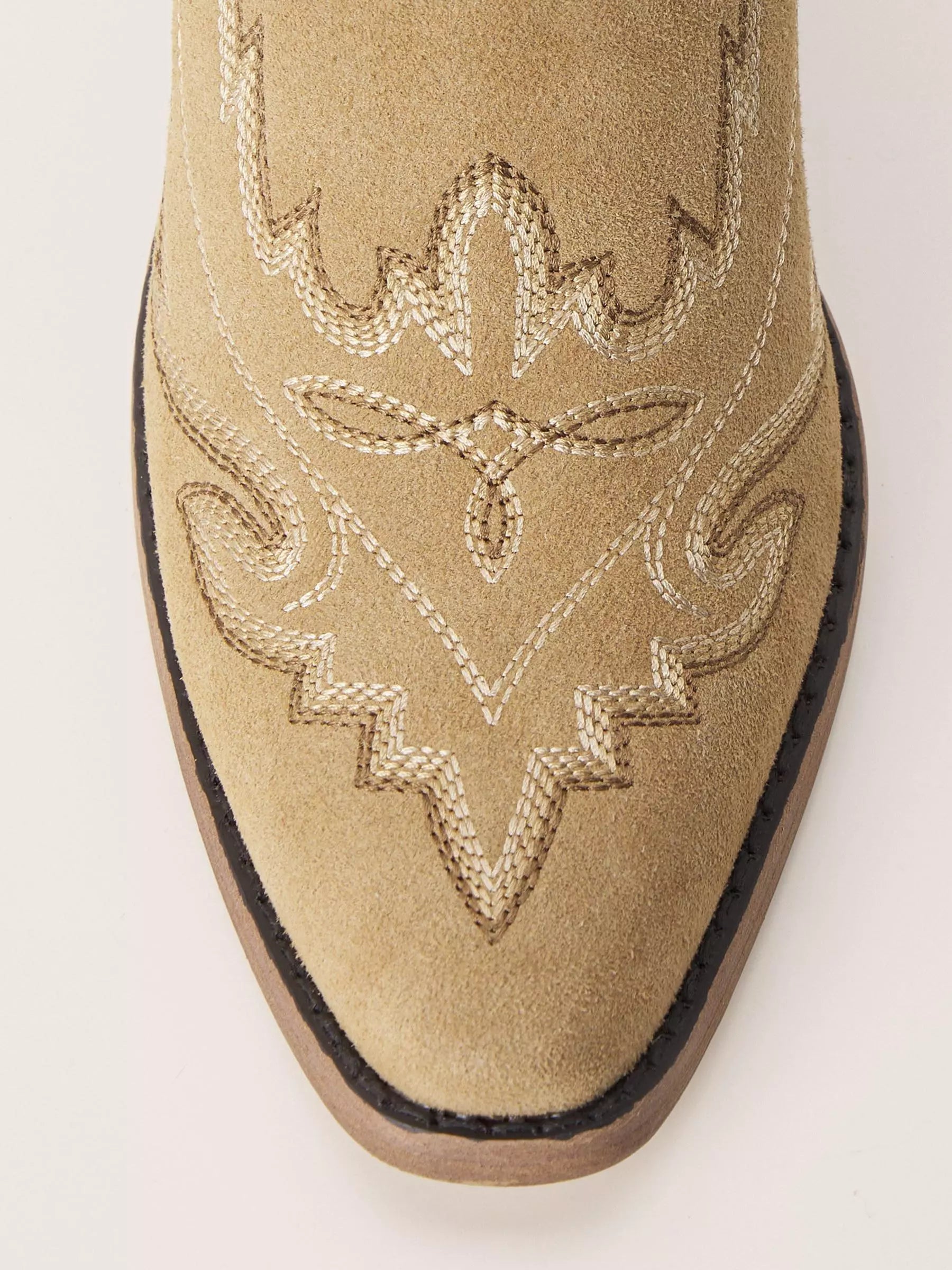 The Electra: Classic Beige Suede Embroidered Western Boots