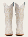 The Ever After: White Boots with Floral Embroidery & Rhinestones