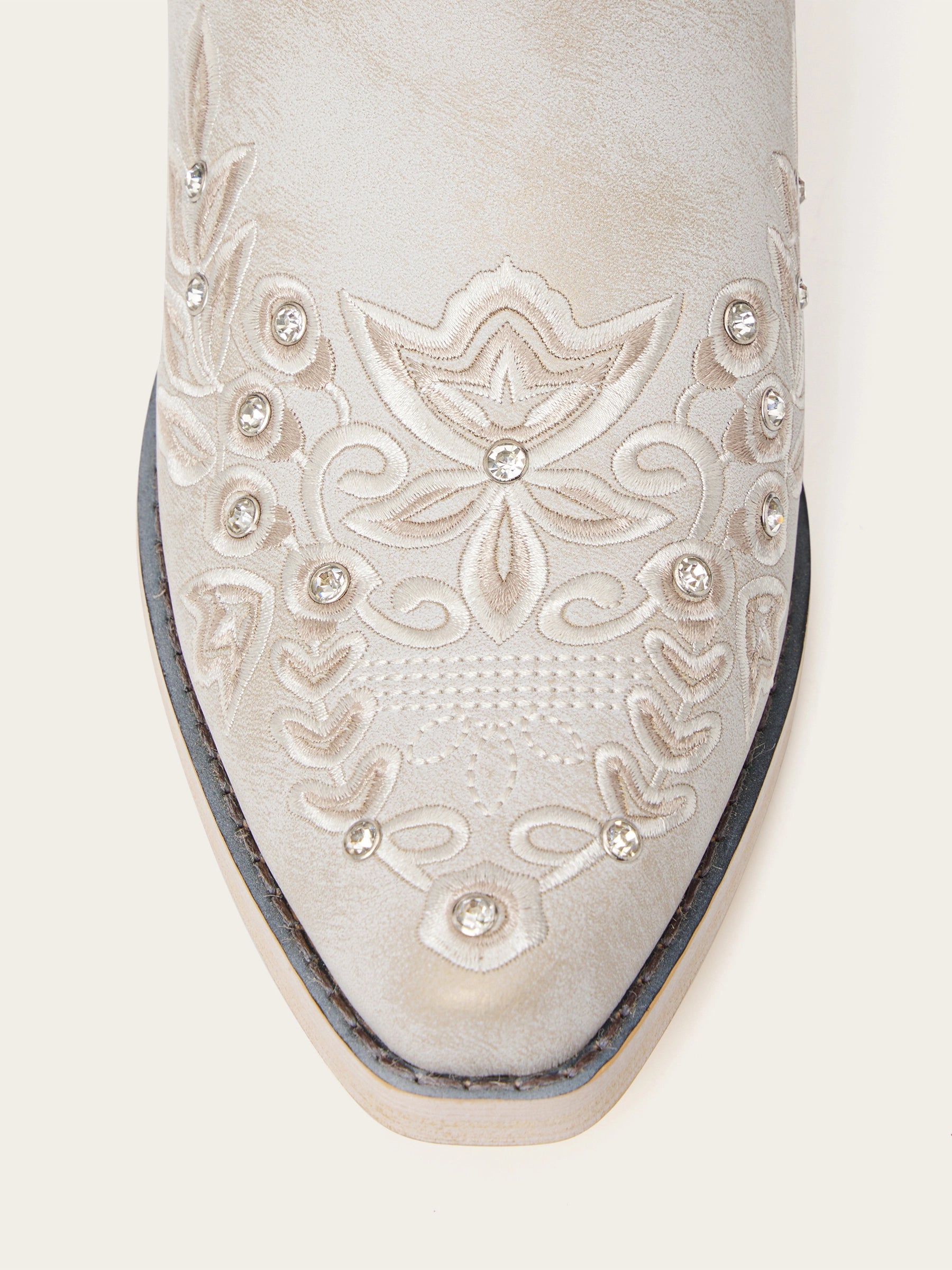 The Ever After: White Boots with Champagne Embroidery & Rhinestones