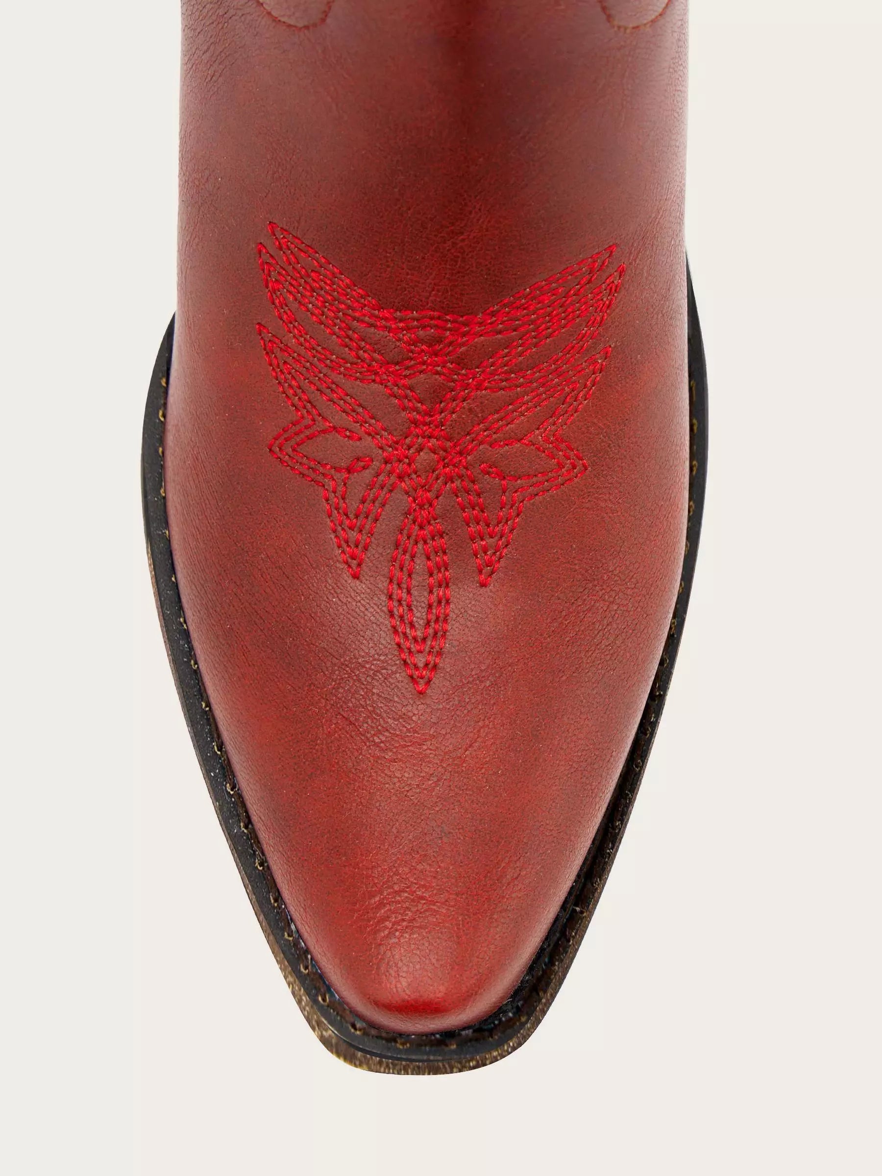 The Aspen: Knee-High Western Boots in Bold Red with Tonal Embroidery