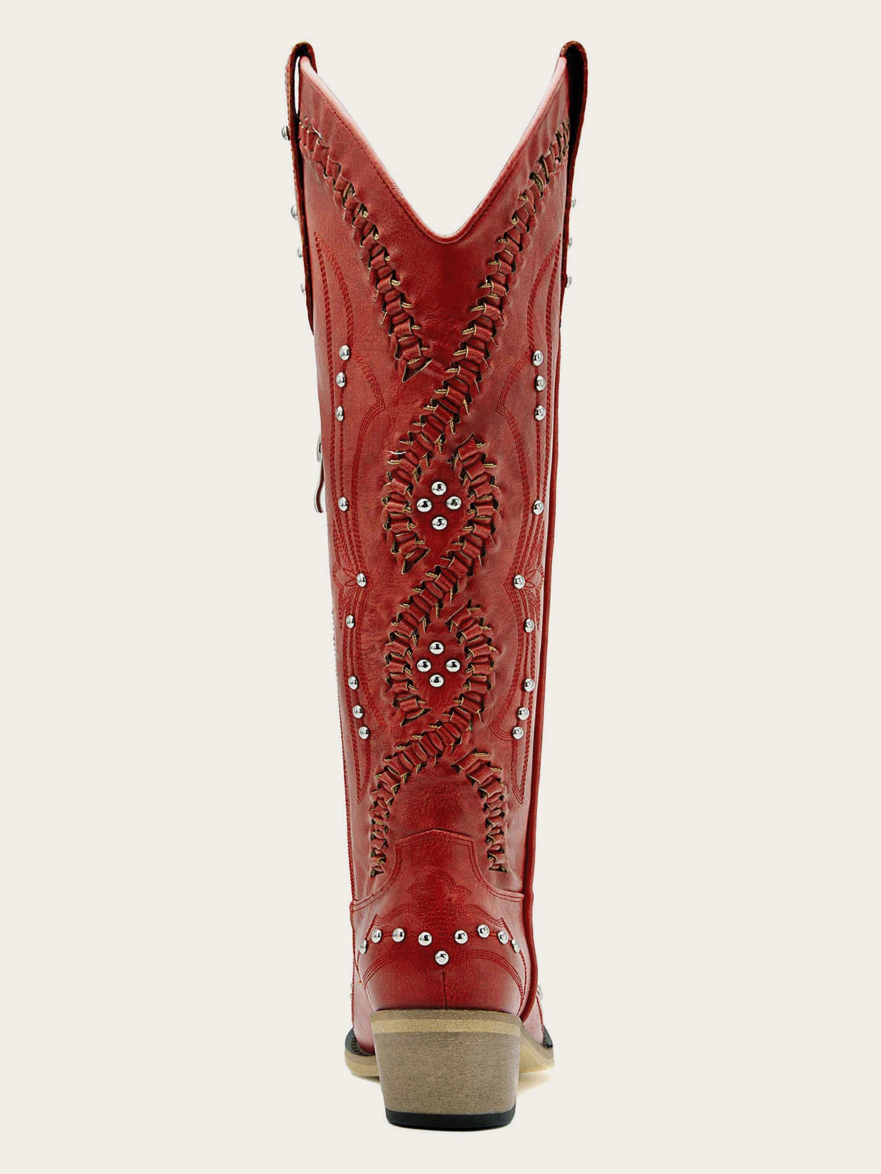 The Renegade: Red Studded Boots with Whipstitch & Turquoise Lining
