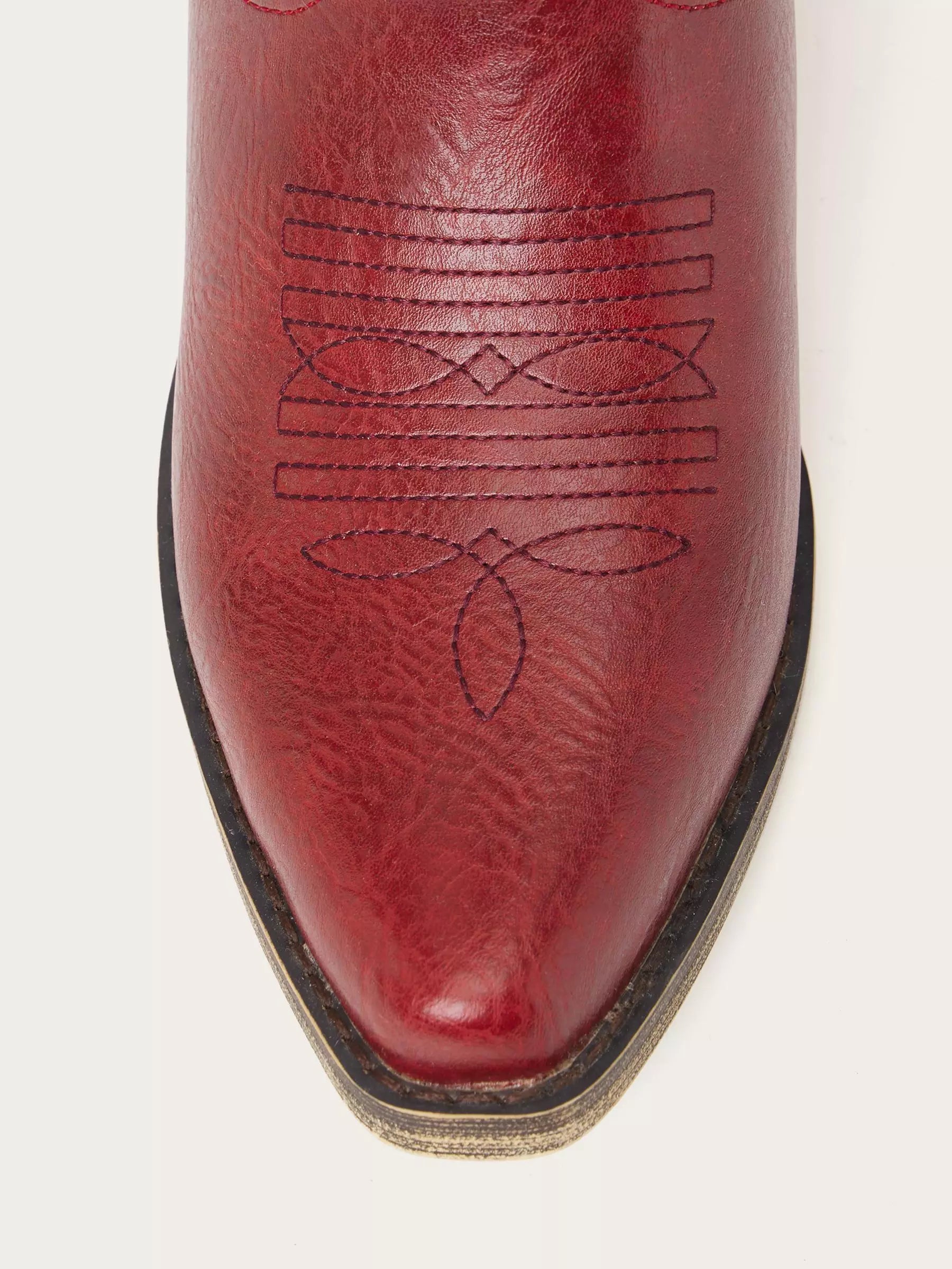 The Caliente: Rich Red Boots with Multi-Tonal Zigzag Embroidery