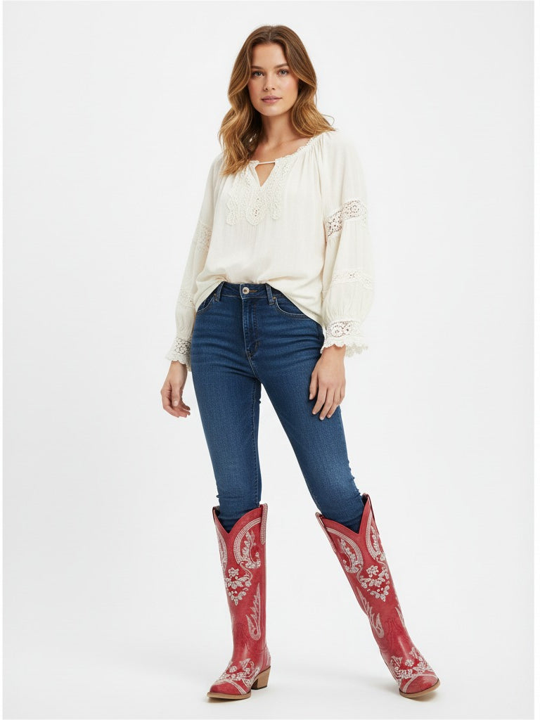 The Starlight Rider: Red & Silver Embroidered Western Boots