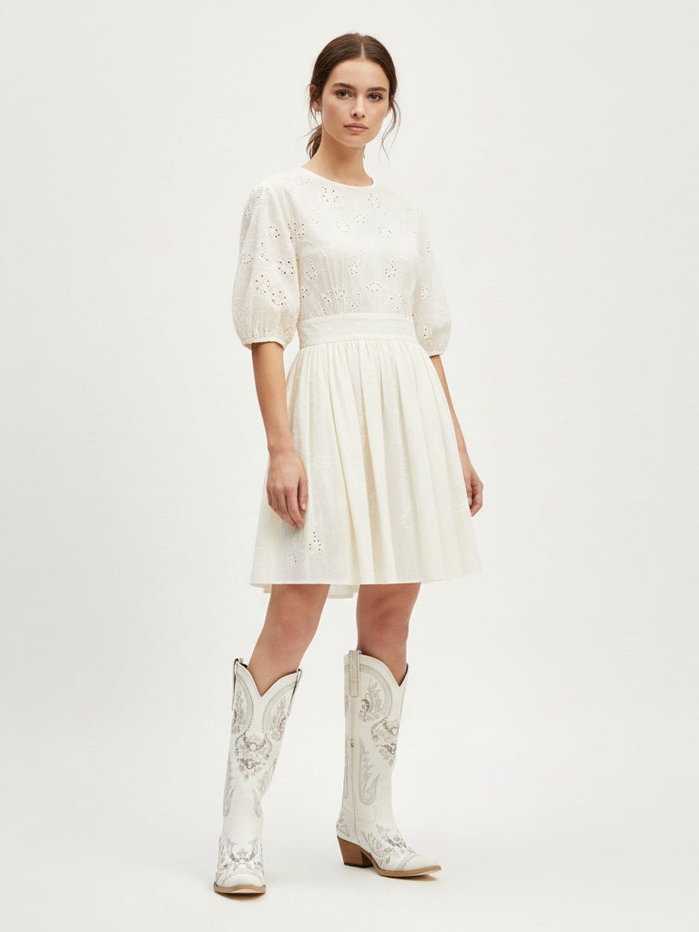The Starlight Rider: White & Silver Embroidered Western Boots with Rhinestones