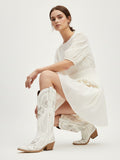 The Starlight Rider: White & Silver Embroidered Western Boots with Rhinestones