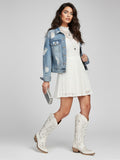 The Diamond Sky Boot: White Wedding Western Boots with Cut-Out Lace Detail & Rhinestones