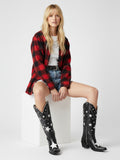 The Cosmic Cowgirl: Black & White Star Inlay Western Boots