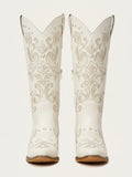 The Pearl Dream: Bridal White Western Boots with Pearl Studs & Embroidery