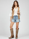 The Radiance Boot: Vintage Brown Boots with Sunburst Embroidery & Rhinestones