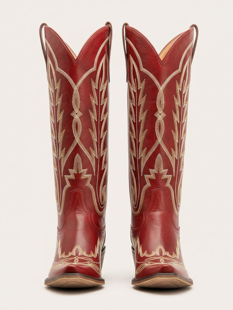 The Electra: Showstopper Red Embroidered Western Boots