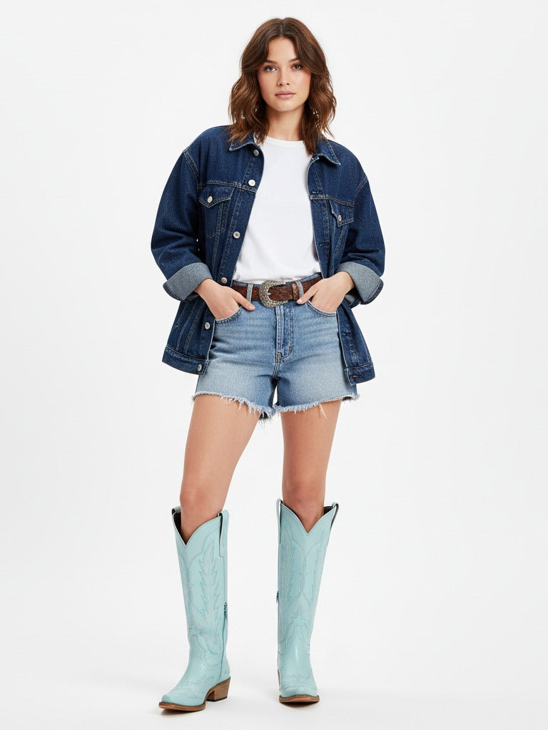 The Electra: Vibrant Turquoise Blue Embroidered Western Boots