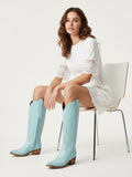 The Electra: Vibrant Turquoise Blue Embroidered Western Boots