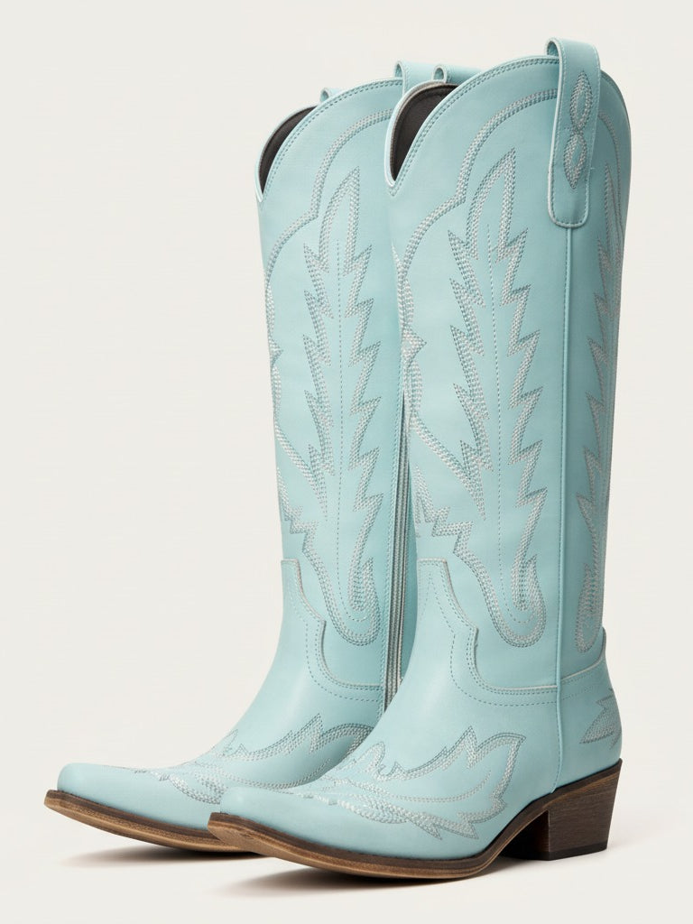 The Electra: Vibrant Turquoise Blue Embroidered Western Boots