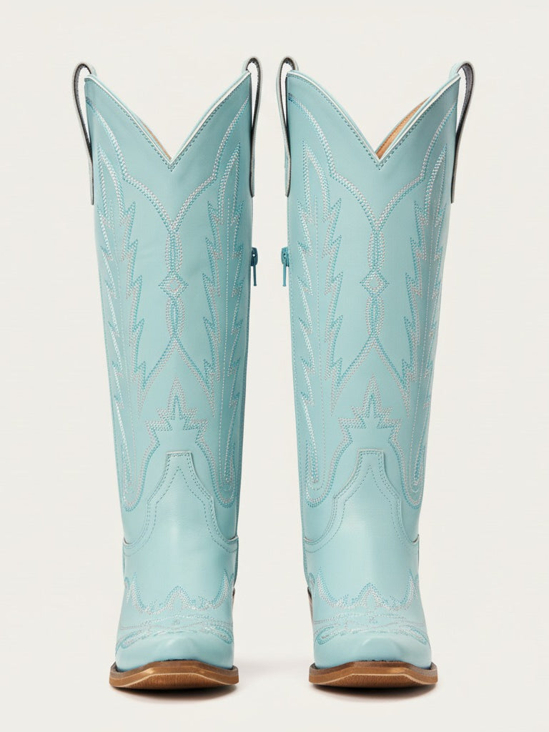 The Electra: Vibrant Turquoise Blue Embroidered Western Boots