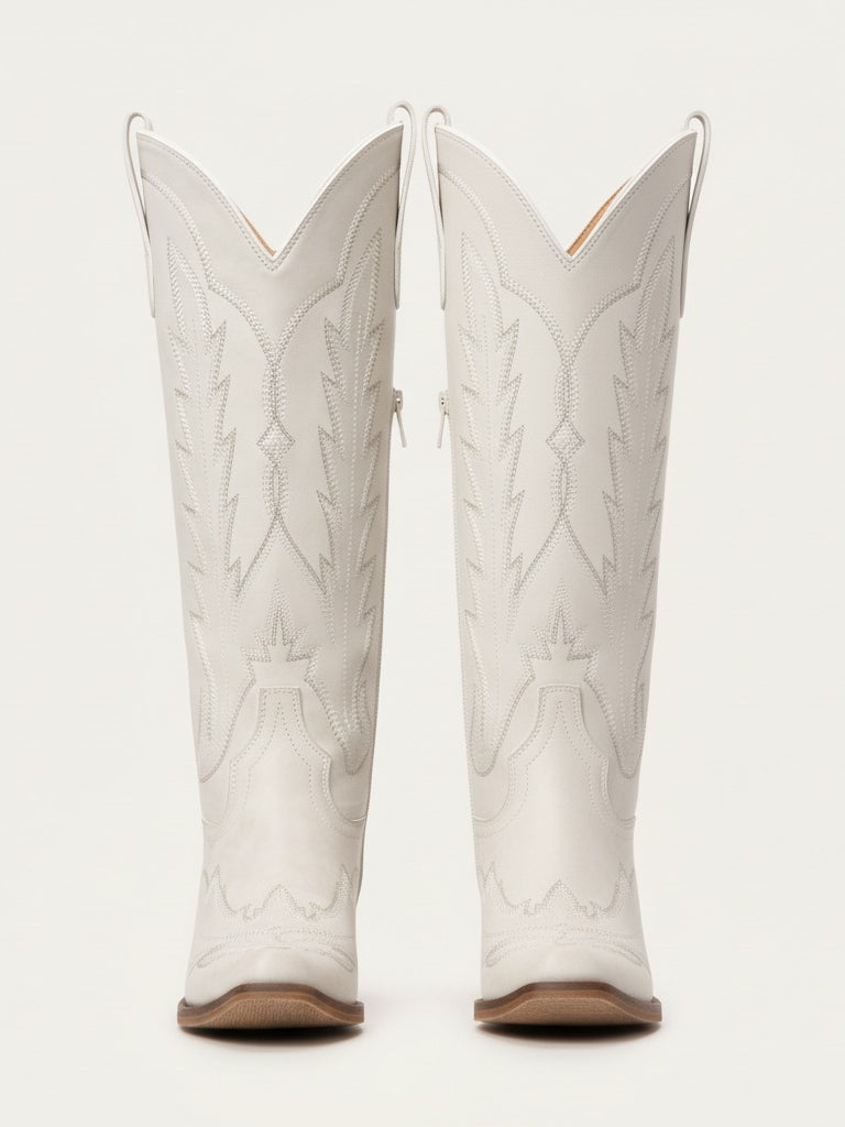The Electra: Timeless White Embroidered Western Boots