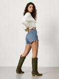 The Electra: Olive Green Suede Embroidered Western Boots