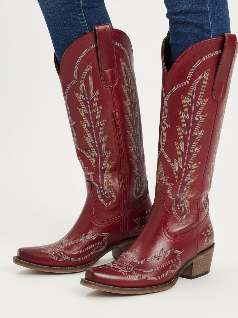 The Electra: Luxury-Feel Red Cowboy Boots with Superior Comfort & Detail