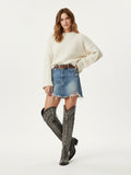The Siren: Over-the-Knee Embroidered Western Boots in Charcoal Grey
