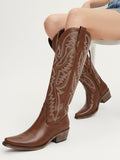The Savannah: Genuine Leather Knee-High Western Boots in Classic Brown