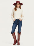 The Savannah: Knee-High Western Boots in Vintage Red with Lace-Up Detail