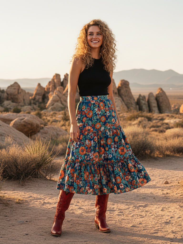 The Aspen: Knee-High Western Boots in Bold Red with Tonal Embroidery