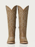 The Aspen: Knee-High Western Boots in Distressed Taupe Brown