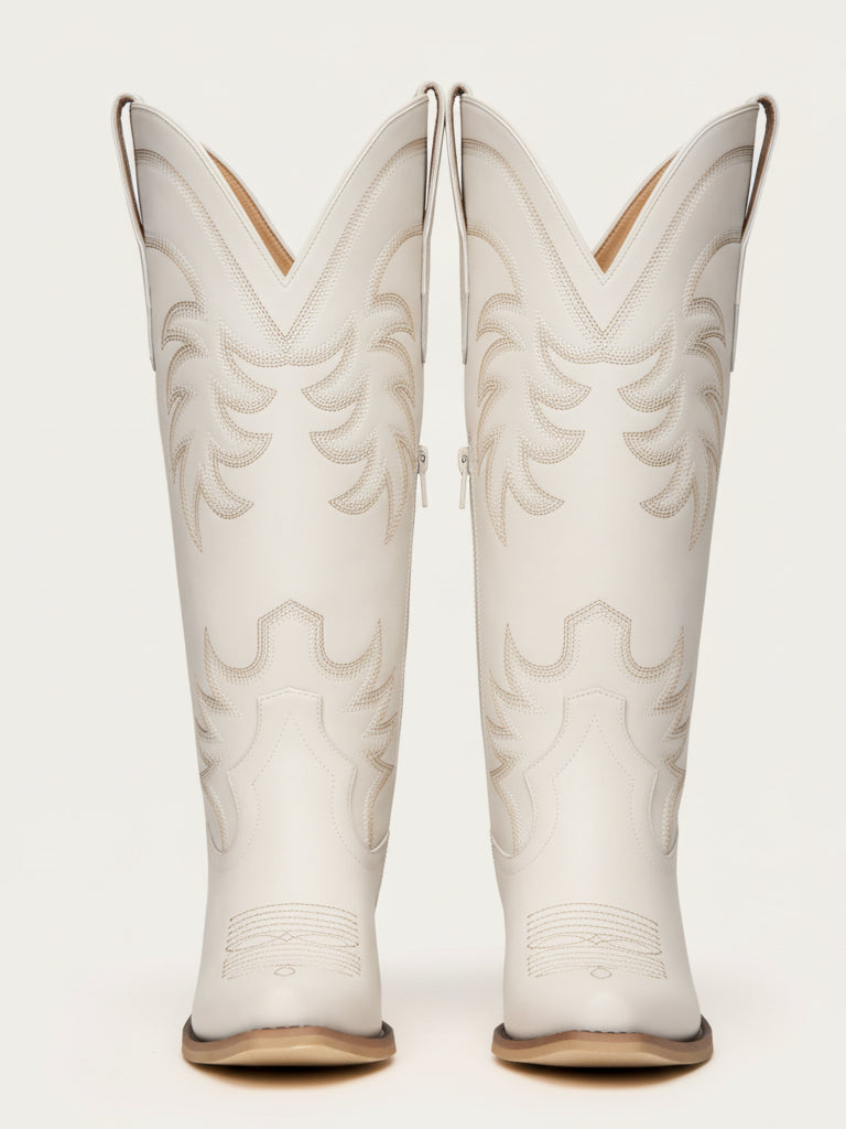 The Nashville: Modern White Cowboy Boots with Classic Western Stitching