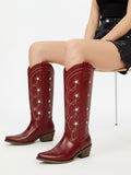 The Stardust: Rich Red Cowboy Boots with White Star Inlays & Embroidery