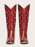 The Stardust: Rich Red Cowboy Boots with White Star Inlays & Embroidery