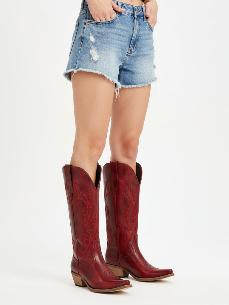 The Legend: Vintage Red Boots with Tonal Western Embroidery