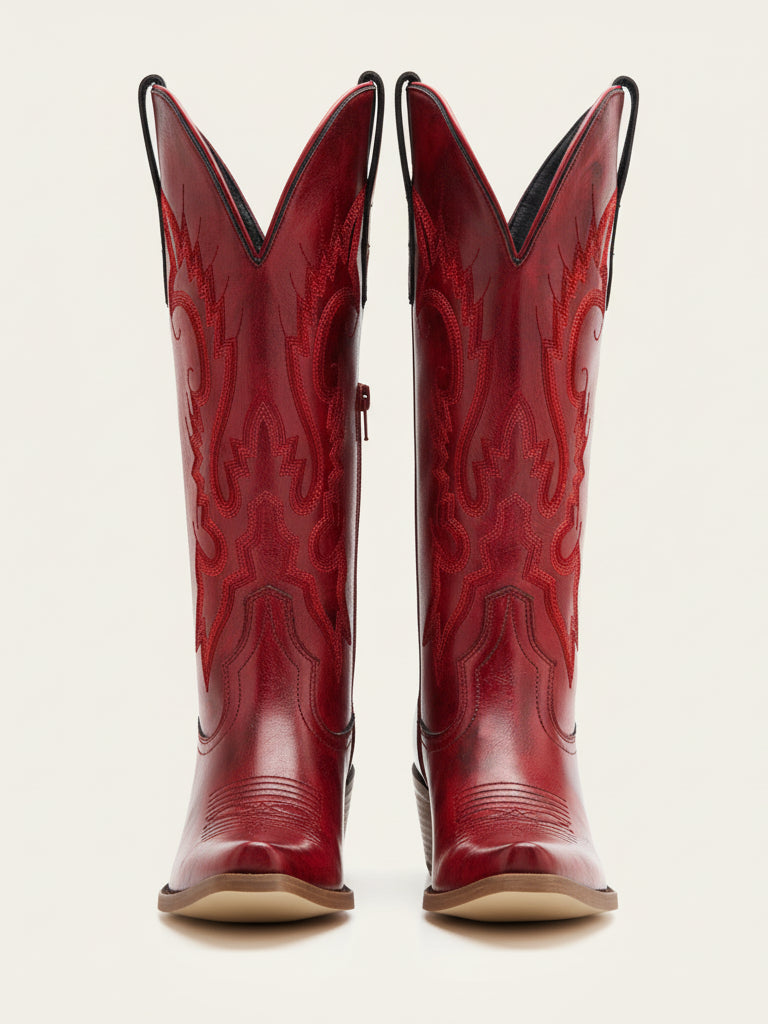 The Legend: Vintage Red Boots with Tonal Western Embroidery