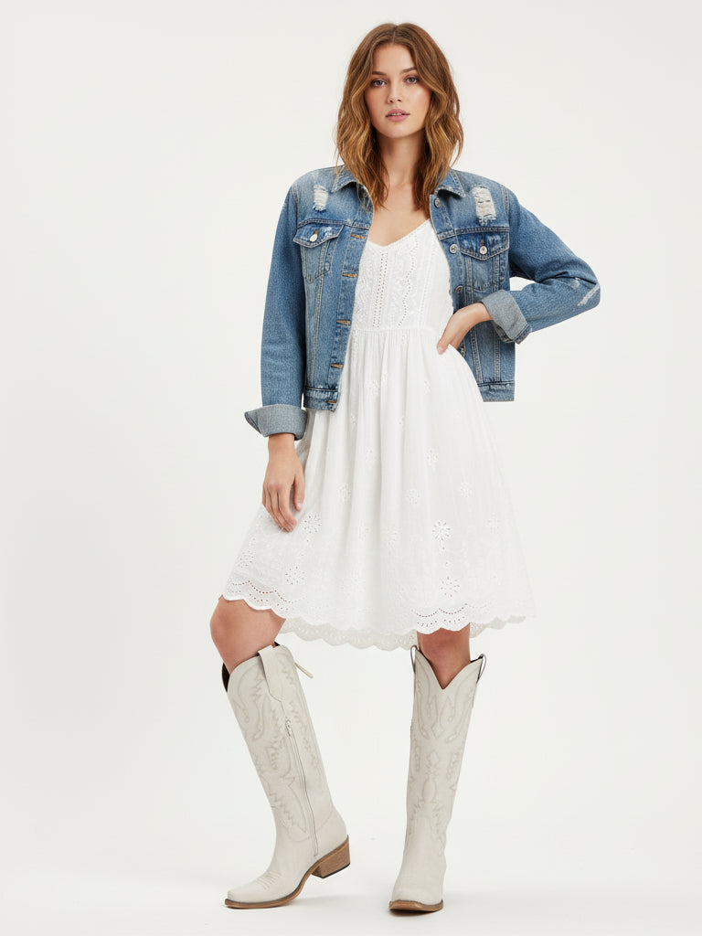 The Savannah: Knee-High Western Boots in Bone White with Lace-Up Detail