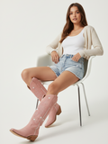 The Queen of Hearts: Blush Pink Boots with White Heart Inlays & Embroidery