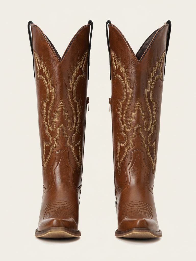 The Legend: Classic Brown Boots with Golden Western Embroidery