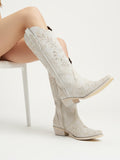 The Ever After: White Boots with Champagne Embroidery & Rhinestones