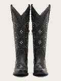 The Renegade: Black Studded Western Boots with Whipstitch Detail