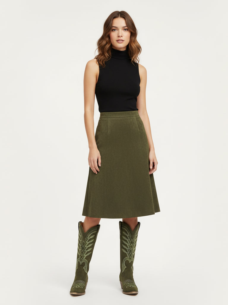 The Meadow: Olive Green Suede Boots with Multi-Tonal Leaf Embroidery