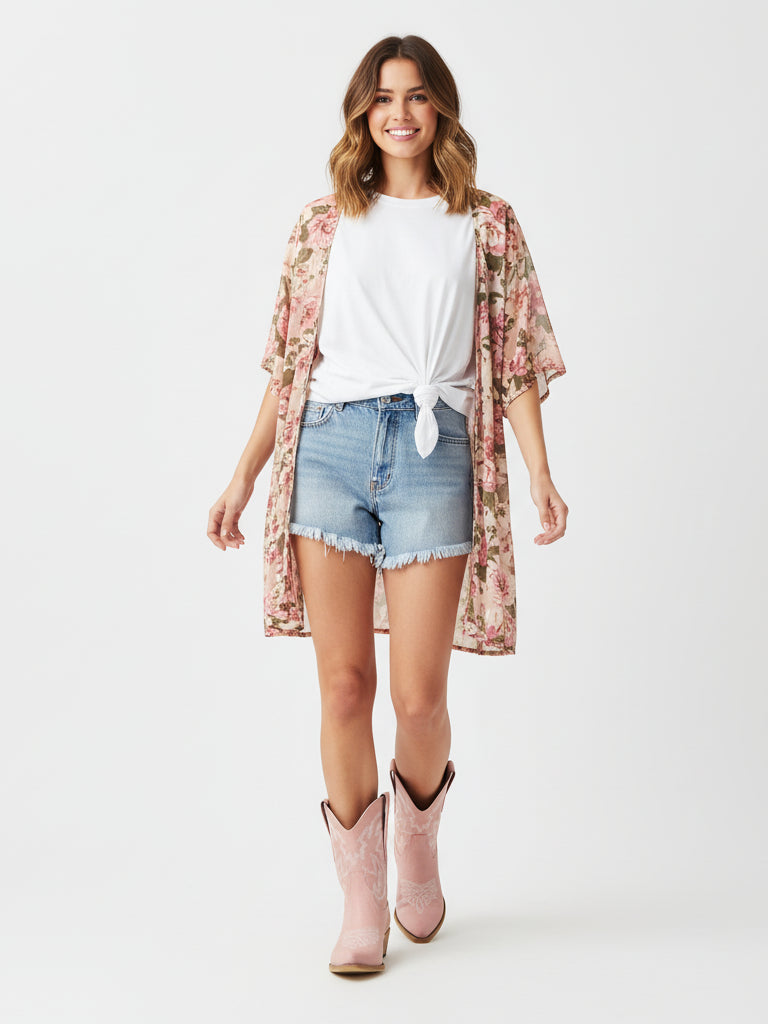 The City Booties: Pink Western Ankle Boots with White Embroidery