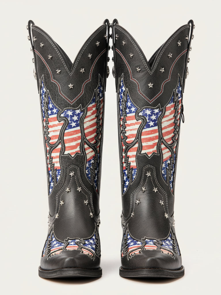 The Freedom: American Flag Wing & Star Studded Western Boots