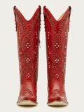 The Renegade: Red Studded Boots with Whipstitch & Turquoise Lining