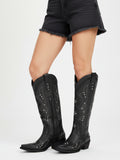 The Renegade: Black Studded Western Boots with Whipstitch Detail