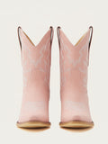 The City Booties: Pink Western Ankle Boots with White Embroidery