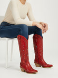 The Renegade: Red Studded Boots with Whipstitch & Turquoise Lining