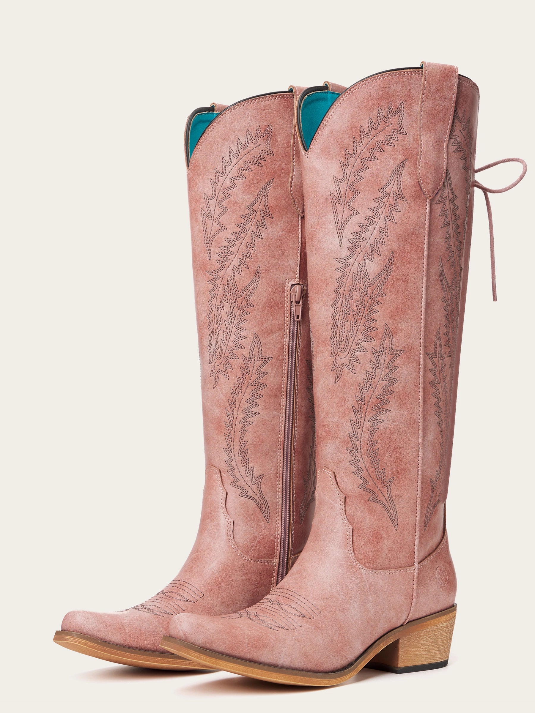 The Desert Bloom: Dusty Rose Boots with Turquoise Lining & Lace-Up Back