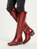 The Dynamo: Rich Red Knee-High Western Boots with Snip Toe & Adjustable Lacing