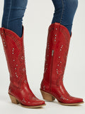 The Renegade: Red Studded Boots with Whipstitch & Turquoise Lining