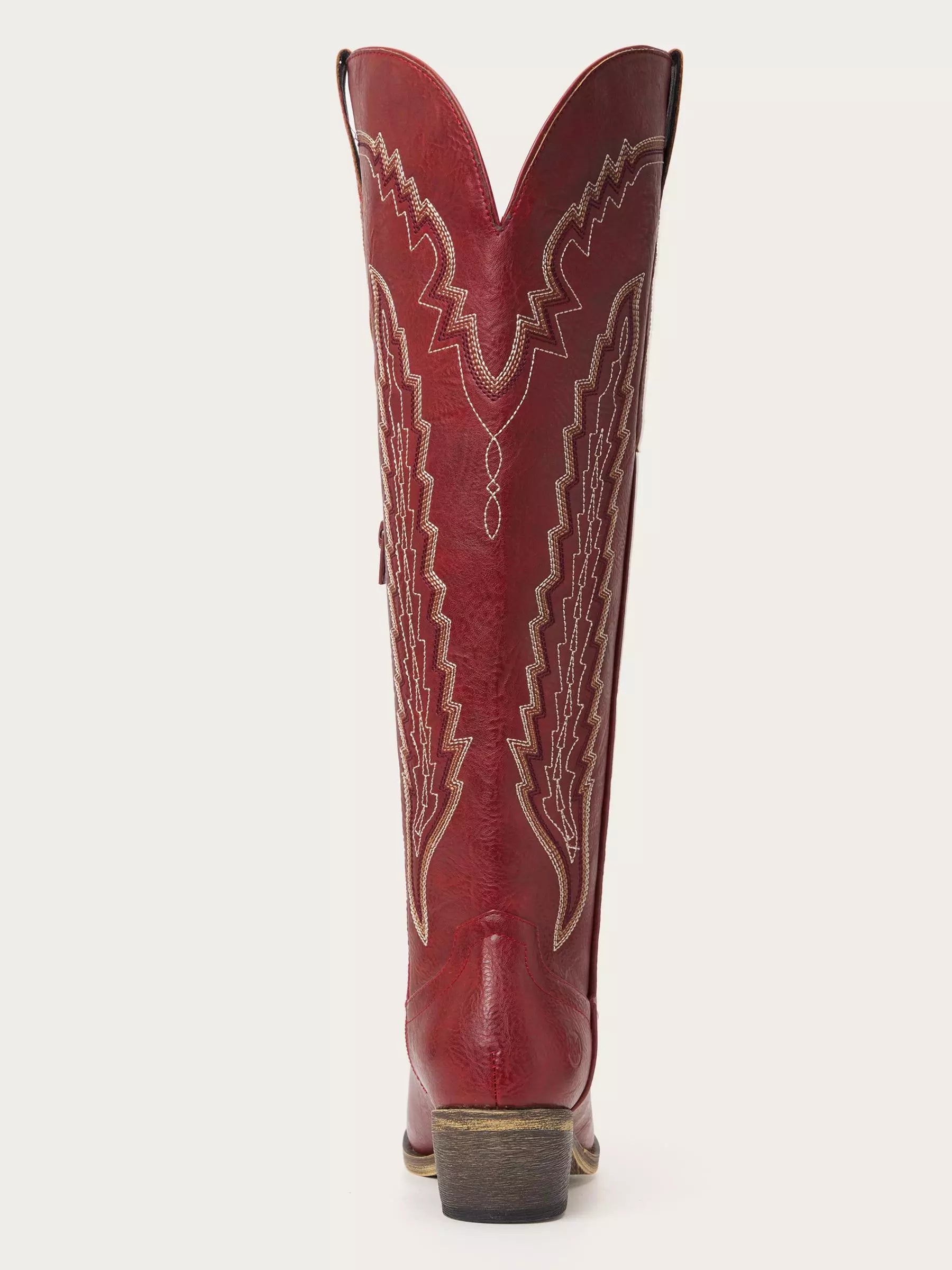 The Caliente: Rich Red Boots with Multi-Tonal Zigzag Embroidery