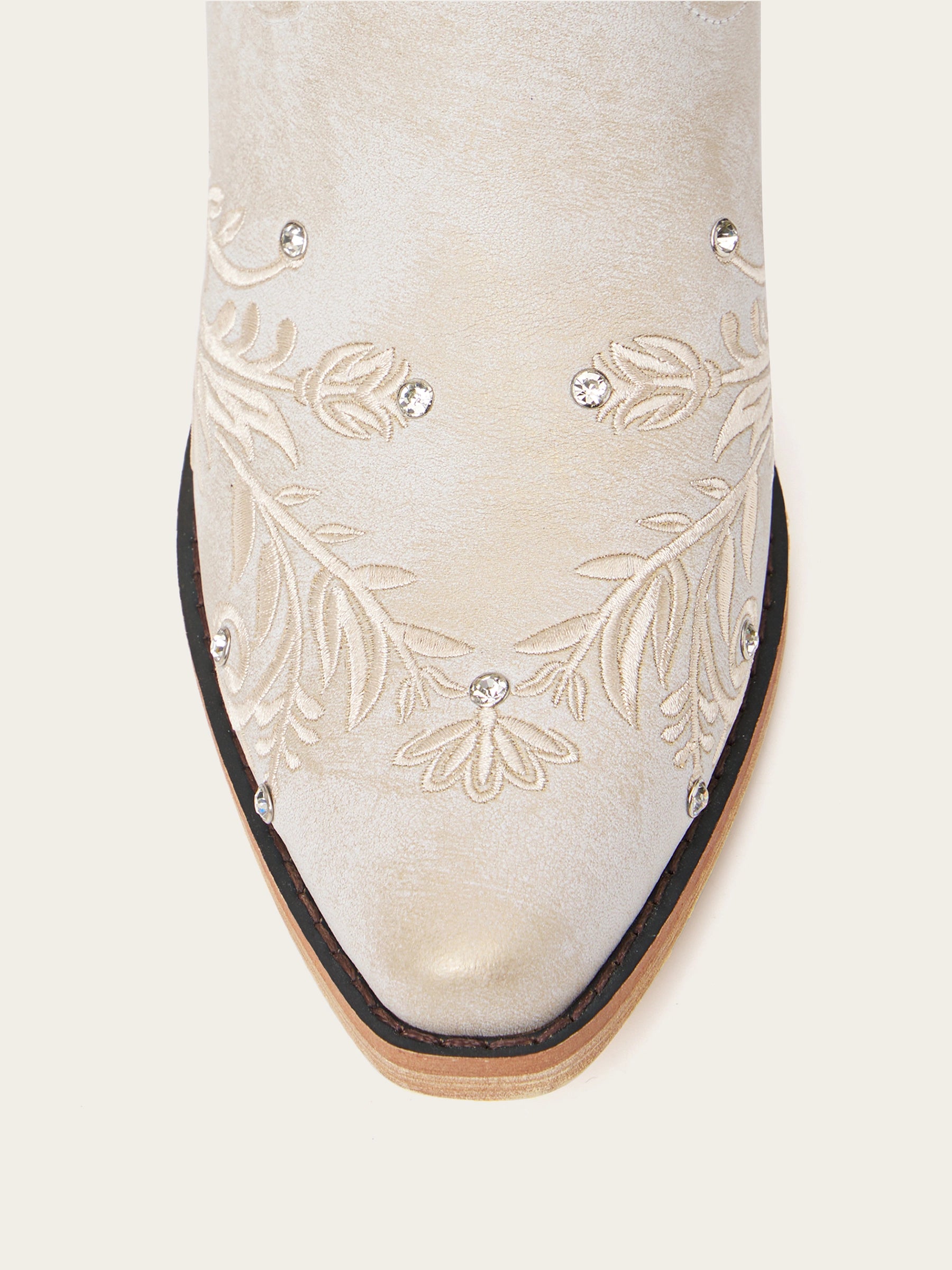The Ever After: White Boots with Floral Embroidery & Rhinestones